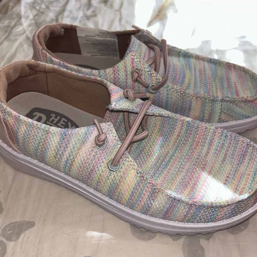 Brand new, in box girls Hey Dudes size 2 girls. Super cute!